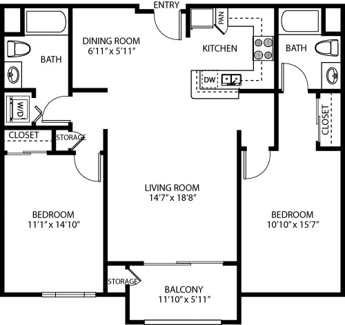 2 beds, 2 baths, 1,219 sqft, $4,362, Unit 100