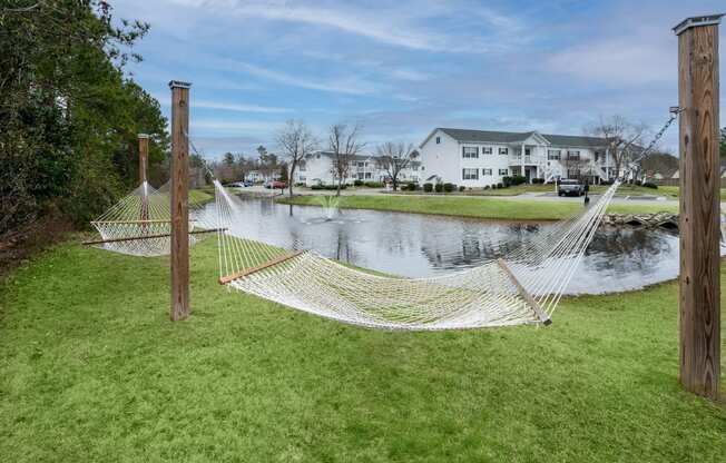 lounging and hammock area by lake