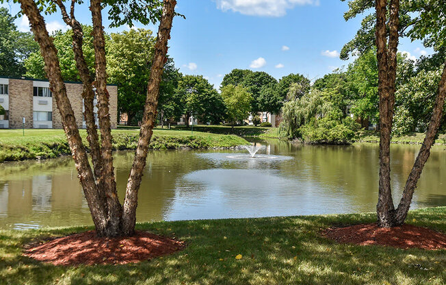 lake at apartment community