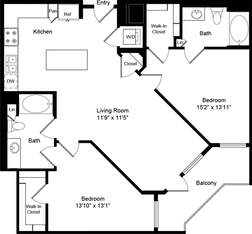 2 beds, 2 baths, 1,110 sqft, $3,698, Unit 1525