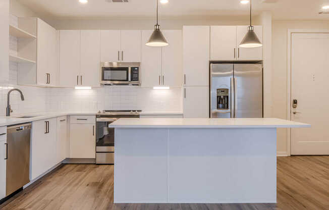 Kitchen with Stainless Steel Appliances and Light Cabinets