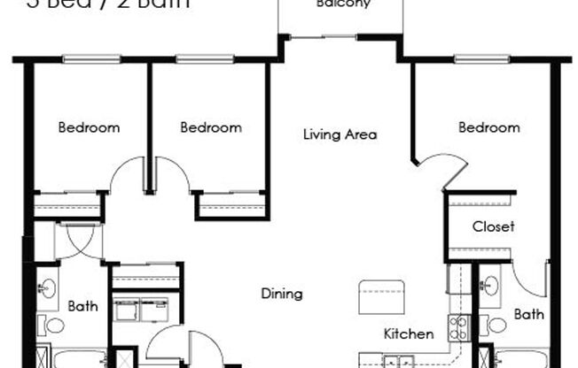 3 beds, 2 baths, 1,342 sqft, $1,365, Unit 2213-308