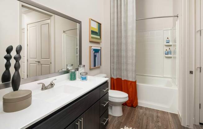 a bathroom with a sink and a toilet and a shower