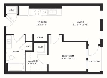 1 bed, 1 bath, 561 sqft, $1,419