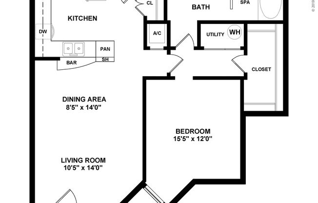 1 bed, 1 bath, 820 sqft, $2,035