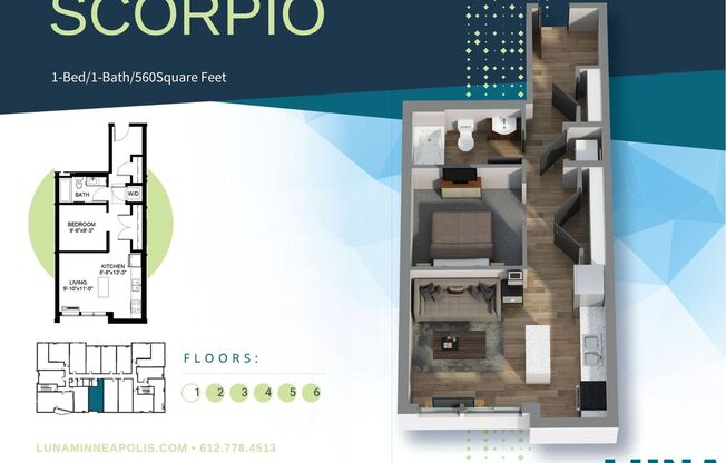 1 bed, 1 bath, 560 sqft, $1,495, Unit 207