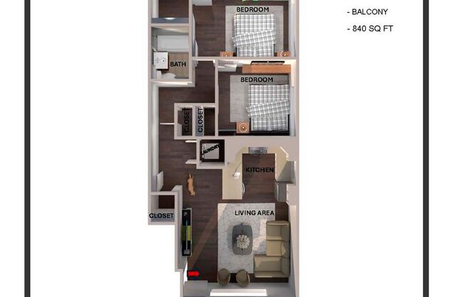 2 beds, 1 bath, 840 sqft, $2,850, Unit 81C