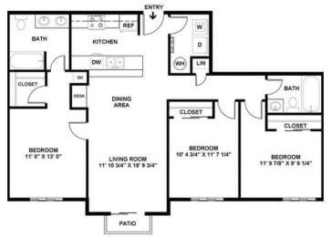 3 beds, 2 baths, 1,135 sqft, $1,550