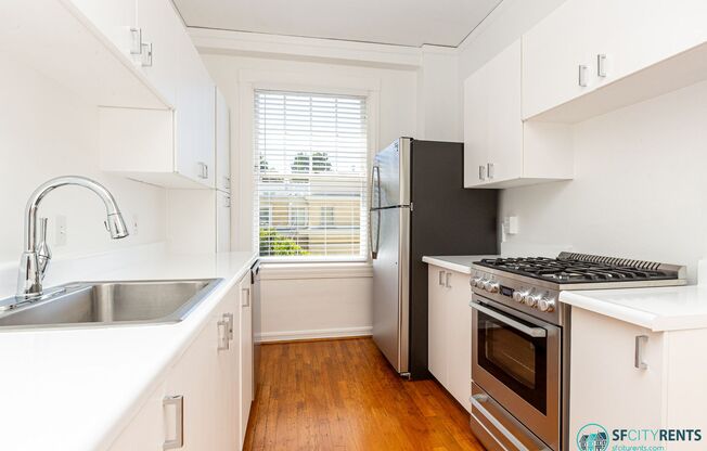 Pacific Heights: Remodeled Massive 1 Bedroom Apartment w/ View & Laundry Onsite near Polk/Fillmore/Union Streets