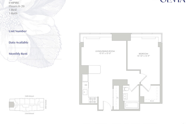 1 bed, 1 bath, 646 sqft, $4,460, Unit 17L