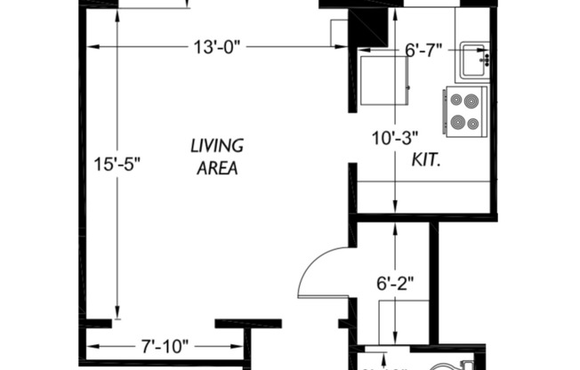 Studio, 1 bath, 480 sqft, $1,295, Unit 206