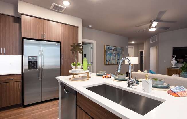 furnished kitchen of an apartment at escape at arrowhead