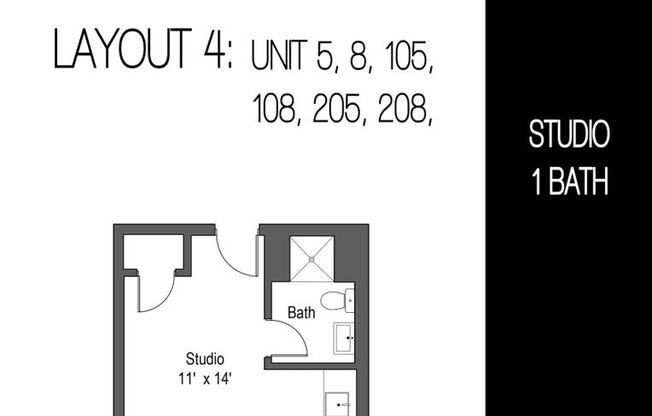 Studio, 1 bath, 305 sqft, $1,195, Unit 110