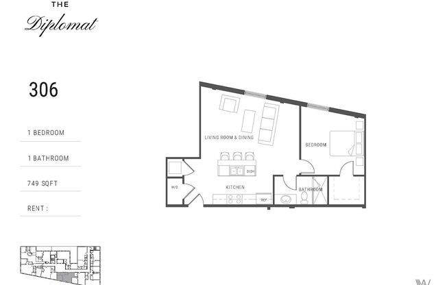 1 bed, 1 bath, 749 sqft, $1,595, Unit 306