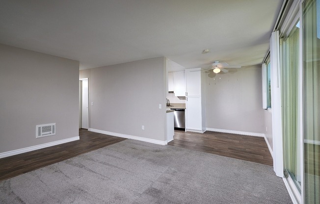 Two bedroom living, dining and kitchen