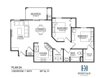 2 beds, 1 bath, 887 sqft, $1,565