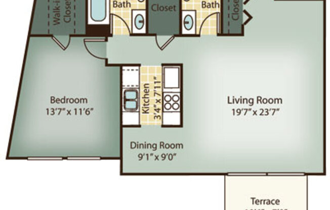 1 BD 1.5 BA: Beds - 1: Baths - 1.5: SqFt Range - 1003 to 1003