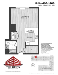 Studio, 1 bath, 531 sqft, $2,146