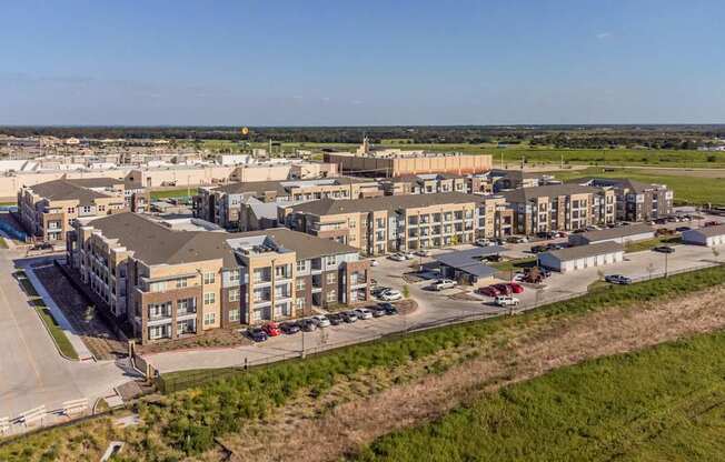 an aerial view of buildings in a city