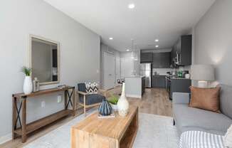 a living room with a couch and a coffee table