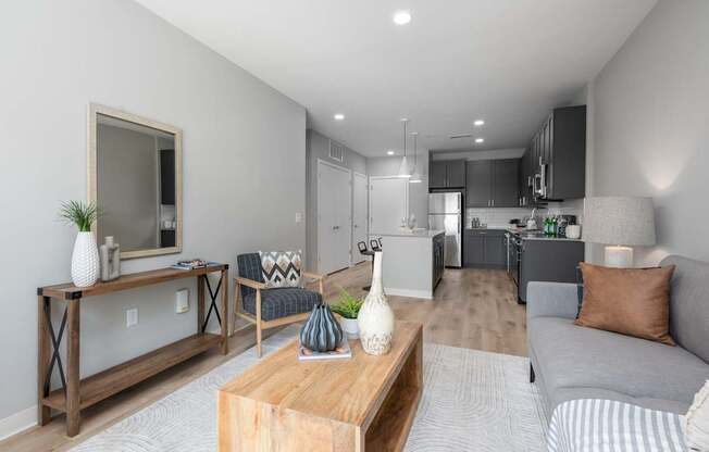 a living room with a couch and a coffee table