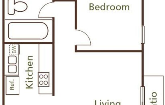 Image of 1 Bedroom 1 Bath Floor Plan 672 Sq Ft