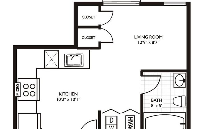 Studio, 1 bath, 345 sqft, $1,600, Unit 412