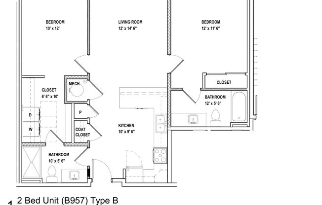 2 beds, 2 baths, 915 sqft, $1,495, Unit 204 - B957