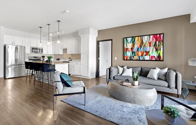 a living room with a couch and a table