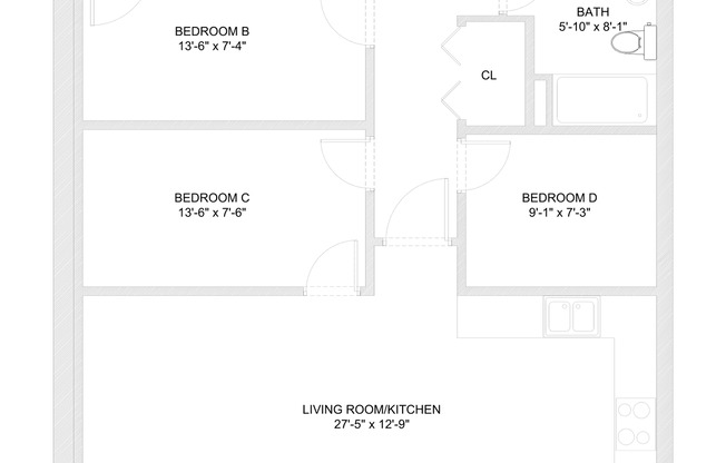4 beds, 2 baths, 992 sqft, $3,195, Unit 113