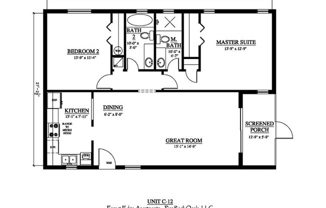 2 beds, 2 baths, 1,012 sqft, $1,399, Unit C12