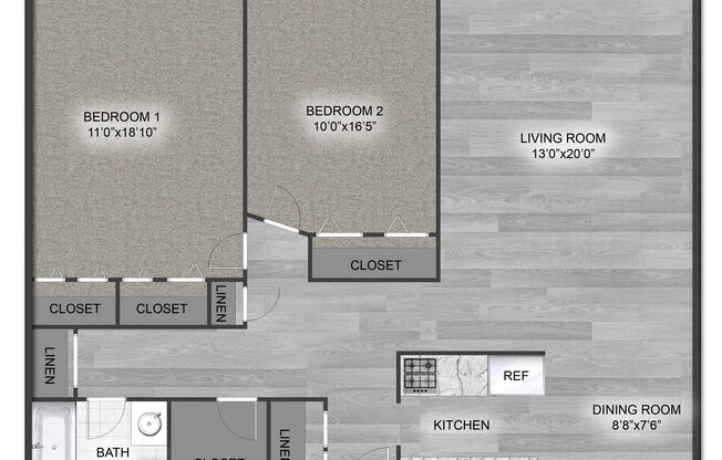 2 beds, 1 bath, 1,100 sqft, $1,505