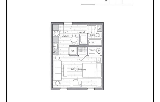 Studio, 1 bath, 425 sqft, $1,900, Unit The Elm - 407