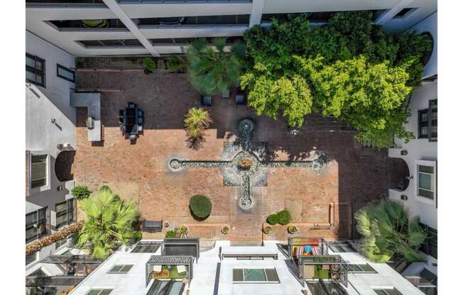 aerial view of courtyard at Roosevelt Square apartments