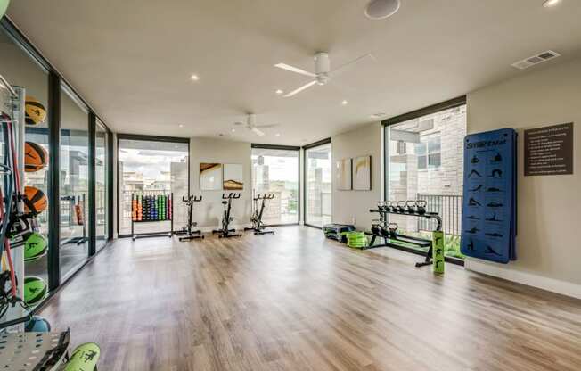 Fitness Center With Yoga/Stretch Area at The Santal, Austin, TX, 78735