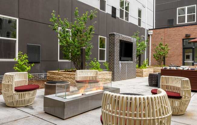 Outdoor patio lounge with firepit