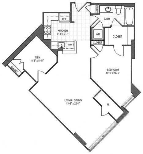 1 bed, 1 bath, 869 sqft, $2,896, Unit P175