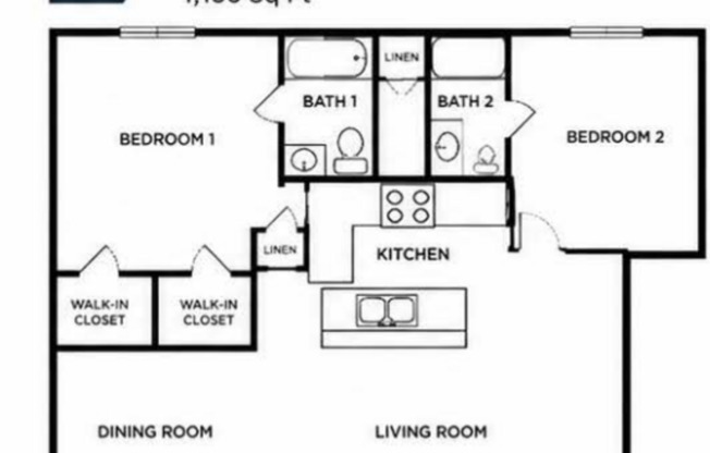 2 beds, 2 baths, 1,196 sqft, $1,025
