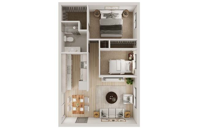 2 beds, 1 bath, 672 sqft, $1,365, Unit 1-11