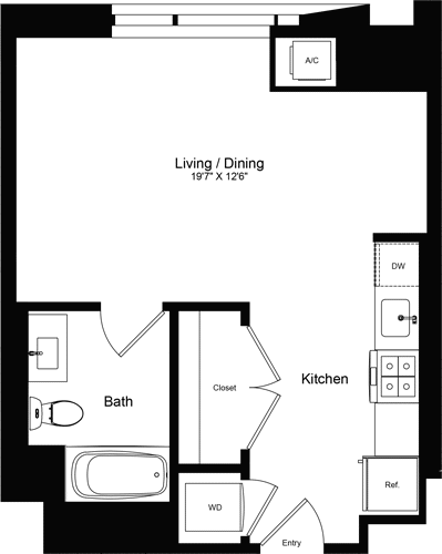 Studio, 1 bath, 498 sqft, $3,104