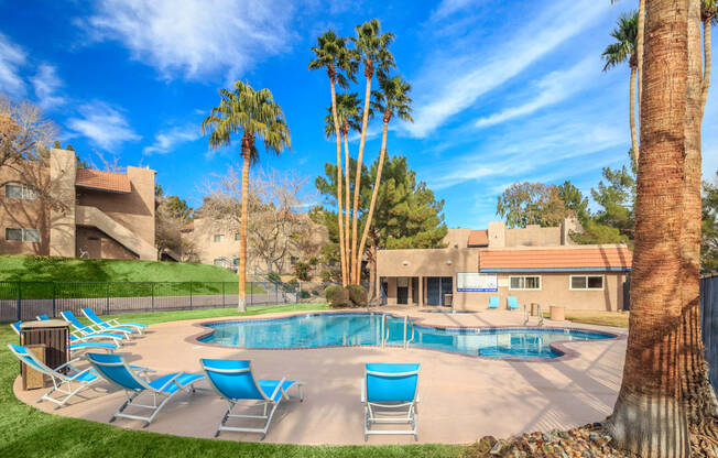 Pool And Relaxing Area at Desert Bay Apartments, Laughlin, NV, 89029