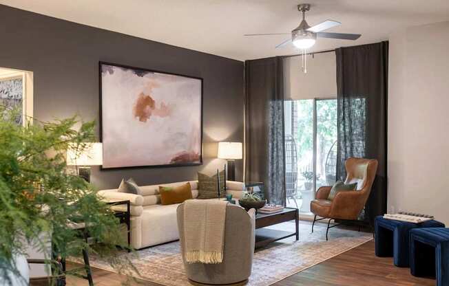 Living Room With Ceiling Fan at Crestline Cary, Cary