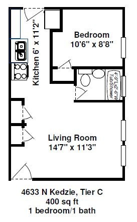 1 bed, 1 bath, 400 sqft, $1,475, Unit 4633-3C