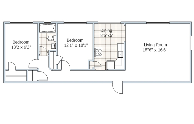2 beds, 1 bath, 870 sqft, $2,000, Unit 202