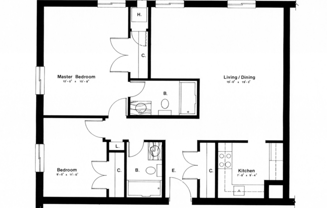 2 beds, 2 baths, 975 sqft, $1,175, Unit Unit 05