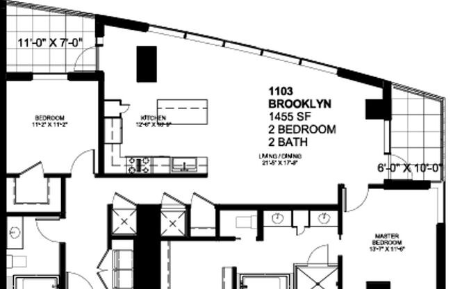 2 beds, 2 baths, 1,455 sqft, $4,000, Unit 1103