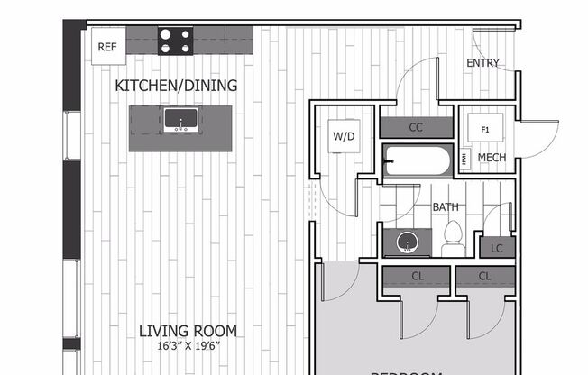 1 bed, 1 bath, 956 sqft, $1,750, Unit 301