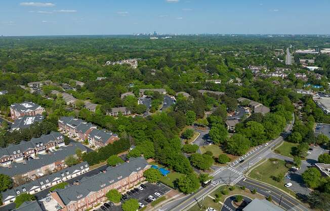 arial view of the Wynnwood Vinings neighborhood with trees and houses