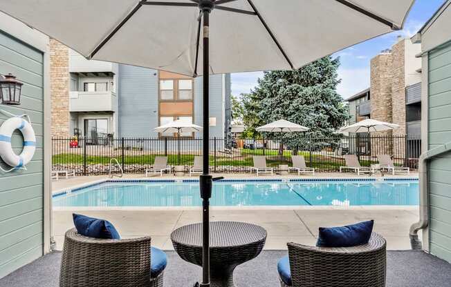 Pool and Lounge Area at Hilltop View Apartments