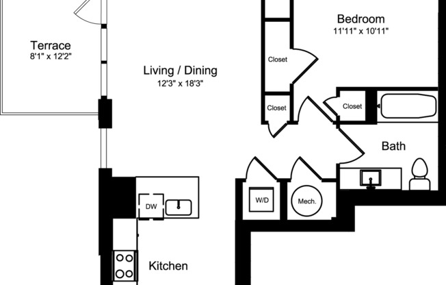 1 bed, 1 bath, 859 sqft, $2,976, Unit 407